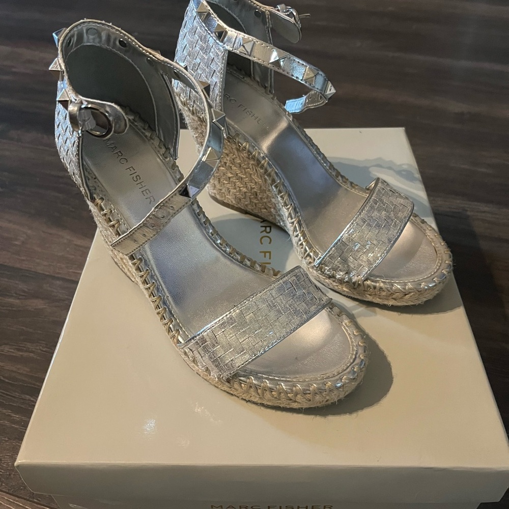 Marc Fisher Metallic Silver Wedge Sandals